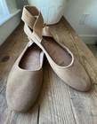 Alpine Swiss Women s Beige Suede Ballet Flats Round Toe Ankle Strap Slip On 10