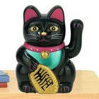 Black Plastic Maneki Neko Beckoning Lucky Money Cat Waving Arm For Good Luck