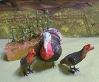 Lot Of 3 German Putz Turkey With Hens And Corn Field - Lead Feet  4 Pcs