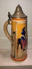 Beer Stein W Lid Metal Vintage Embossed County Fair Souvenir Cup Mug German