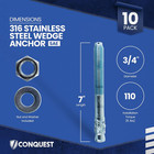 Wedge Anchors 316 Stainless Steel 3 4 Inch X 7 Inch Concrete Fastening 10-pack