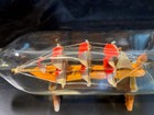 Ship In A Bottle     Handmade Nautical Folk Art On Wood Stand