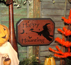 Primitive Antique Vtg Style Wood Retro Halloween Haunting Witch Moon Stars Sign