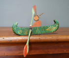 Vtg Whirligig Native American Indian Canoe Wooden Boat Oars Folk Art Antique