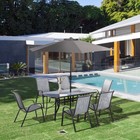 8pcs Outdoor Patio Dining Set Furniture  6 Chairs  Table  Angle Umbrella  Grey