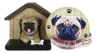 Pug Puppy Dog In Kennel Doghouse Holding Bone Coaster Set Holder And 4 Coasters