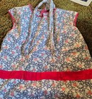 Vintage Older Farmhouse Full Apron Women s  Colorful  Red Trim   Navy Red Floral
