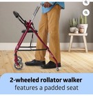 Medline 2-wheel Sturdy Steel Rollator Walker  300 Lb Capacity  Burgundy New