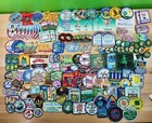 Girl Scouts Massive Lot Of Pins  Patches  Keychain  Container  Stamps See Photos