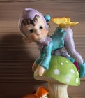 Napco Rare Vintage Pixie Elf  On Mushroom Butterfly Porcelain 4 5 In Figurine