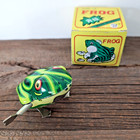 Vintage Wind-up Tin Toy Jumping Frog Complete Original Box Key Works  Painted