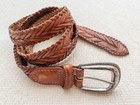 Talbots Vintage Brown Braided Woven Leather Belt Silver Western Buckle Boho Lrg