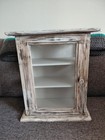 Vintage White Wash Wood   Glass Table Top Wall Hanging Display Cabinet