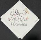 Vintage Set Of Five Hand Embroidered Flour Sack Dish Towels W  Cute Puppy Scenes