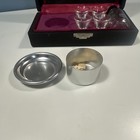Vintage Portable Travel Communion Set 4 Glass Cups Bottle Paten Dish Hard Case