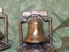 Vintage 1974 Liberty Bell Bookends Cast Brass Set 6 1 2  Book Shelf Home Decor