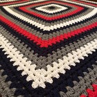 Handmade Crocheted Afghan Red Black White Gray  60    X 60    Throw Blanket