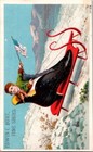 1882 Edwin Burt Fine Shoes Ny Victorian Trade Card Shoe On Sleigh American Flag