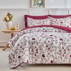 Queen Comforter Set- 7 Pieces Floral Bed In A Bag Burgundy Red Flowers N Leav   