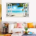 3d Ocean Beach Faux Window Peel And Stick Wall Sticker Decals For Wall Decor