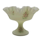Vintage Fenton Uranium Custard Glass Ruffled Pedestal Potpourri Bowl Candy Dish