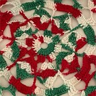 2 Vtg Hand Crocheted Christmas Doilies Christmas Holiday Red Green  11      8   