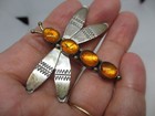 Beautiful Vintage Large Navajo Sterling   Amber Dragonfly Pin brooch-no Res 