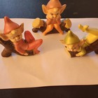 Vintage Elf Pixie Christmas Figurine Lot  3  Holiday Sitting On Log Retro Kitsch