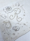 Monogram White On White Corner Madeira Letter R Hand Rolled Linen Hankie Free