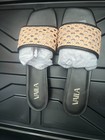 Vaila Women   s Black beige Woven Slide Sandals Open Toe Slip-on Logo Size 9