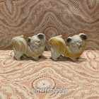 Vintage Pair White Tan Pekingese Dogs Lusterware Gold Trim Mid-century Figurines