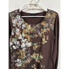 Erika Women s Brown Long Sleeve Floral Print Scoop Neck Cotton Top Size S