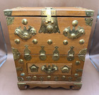 Vintage Korean Seal Box Wood And Brass Trinket Jewelry Box