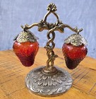 Vintage Red Glass Hanging Strawberry Salt   Pepper Shakers With Stand