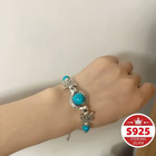 Natural Copper Blue Turquoise Chain Adjustable Bracelet 925 Silver For Women