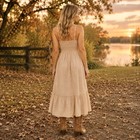 Beige Eyelet Embroidered Boho Maxi Dress Romantic Cottagcore Country Prairie Xl