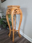 Vintage Chinese Carved Solid Wood Tall Pedestal Stand Table With A Marble Top