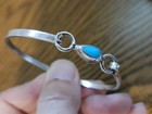 Vintage Taxco Sterling Silver Bangle Bracelet Turquoise Teardrop Stone 925