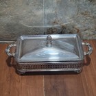 Vintage Sheffield Silver Plate Footed Casserole Serving Tray Fire King Glass