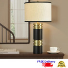 Modern Mid Century Table Lamp Stacked Cylinder Black Antique Brass 33  Tall Led
