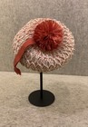Vtg Child s Red   Ivory Straw Hat W ribbon  Pom   Chin Strap Early 1960s In Euc