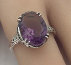 Antique Style 925 Sterling Silver Sim Amethyst Floral Filigree Ring         1341