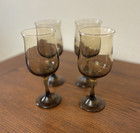 Vintage Set Of 4 Mid Century Modern Stemmed Brown Wine Water Glasses Tulip Bowl