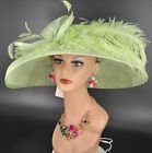 Church Kentucky Derby Hat Carriage Tea Party Wedding Wide Brim Green