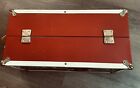 Vtg Metal Doll Case Suitcase Steamer Trunk Red 1950s Large Storage
