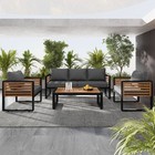 Outdoor Patio Furniture Set 5pc W  Removable Cushions Acacia Wood Table Grey