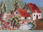 Vintage Farmhouse Needlepoint Petit Point   Gross 7 5 x9  Mountains Stream