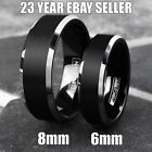 6 8mm Tungsten Carbide Men s   Women Black Brushed Silver Edge Wedding Band Ring