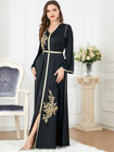 Muslim Dress Women Abaya Belted Embroidery Split Dress Kaftan Turkey Arab Long