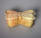 Vtg Brass Butterfly Trinket Box Hinged Wings Red Velvet Lining   Accents Floral